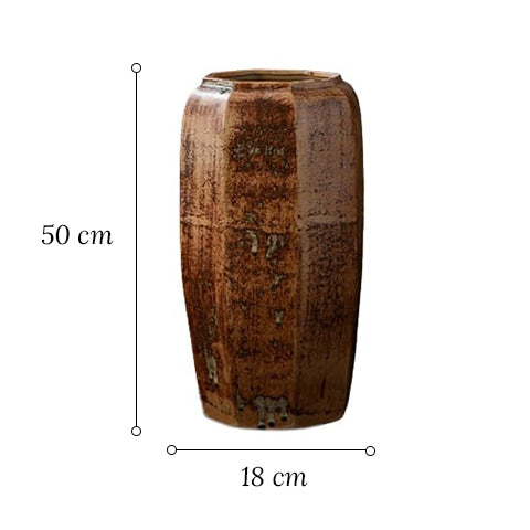 Grand Vase Octogonal Artisanal Effet Bois