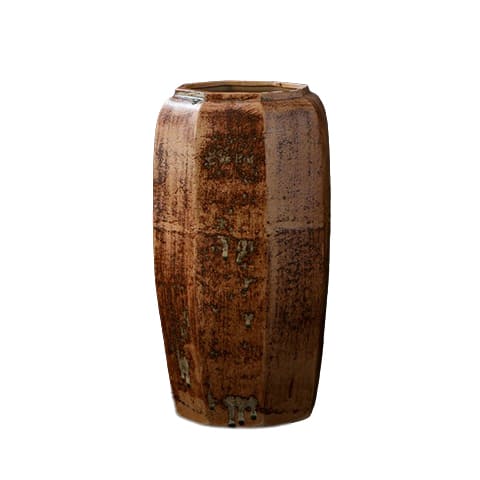 Grand Vase Octogonal Artisanal Effet Bois