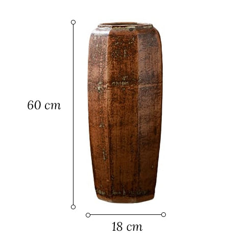Grand Vase Octogonal Artisanal Effet Bois
