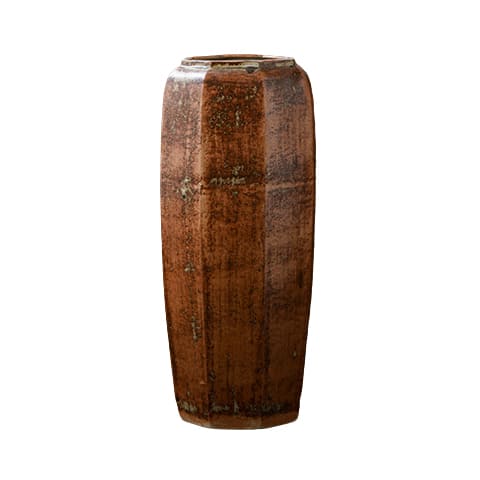 Grand Vase Octogonal Artisanal Effet Bois