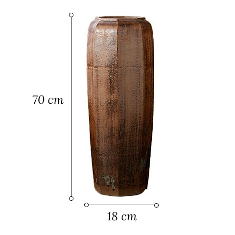 Grand Vase Octogonal Artisanal Effet Bois