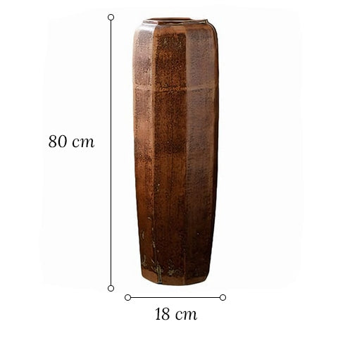 Grand Vase Octogonal Artisanal Effet Bois