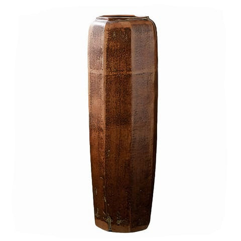 Grand Vase Octogonal Artisanal Effet Bois