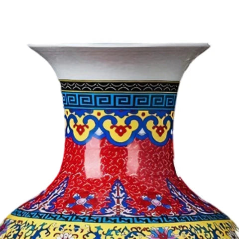 Grand Vase Chinois Ancien Rouge Motif Nature