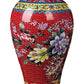 Grand Vase Chinois Ancien Rouge Motif Nature