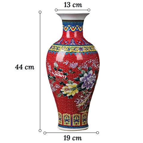 Grand Vase Chinois Ancien Rouge Motif Nature
