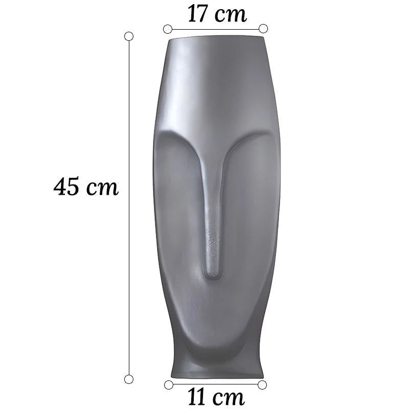 Grand Vase Décoration d'Intérieur Visage Gris