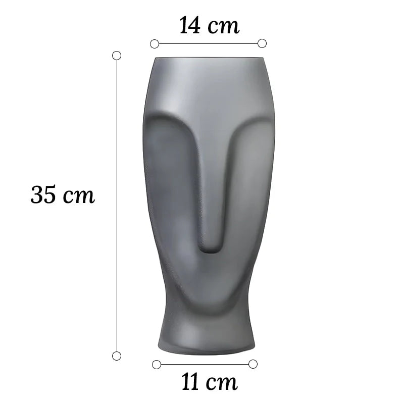 Grand Vase Décoration d'Intérieur Visage Gris