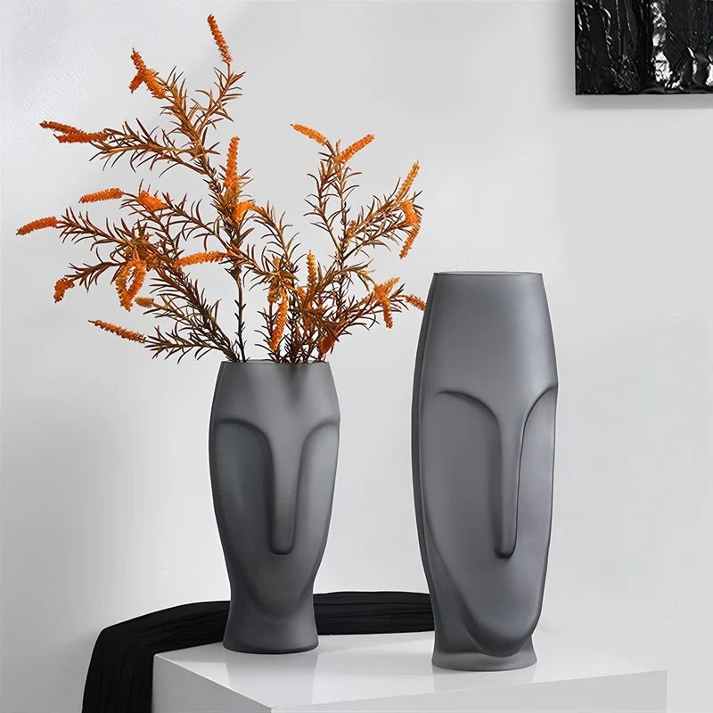 Grand Vase Décoration d'Intérieur Visage Gris