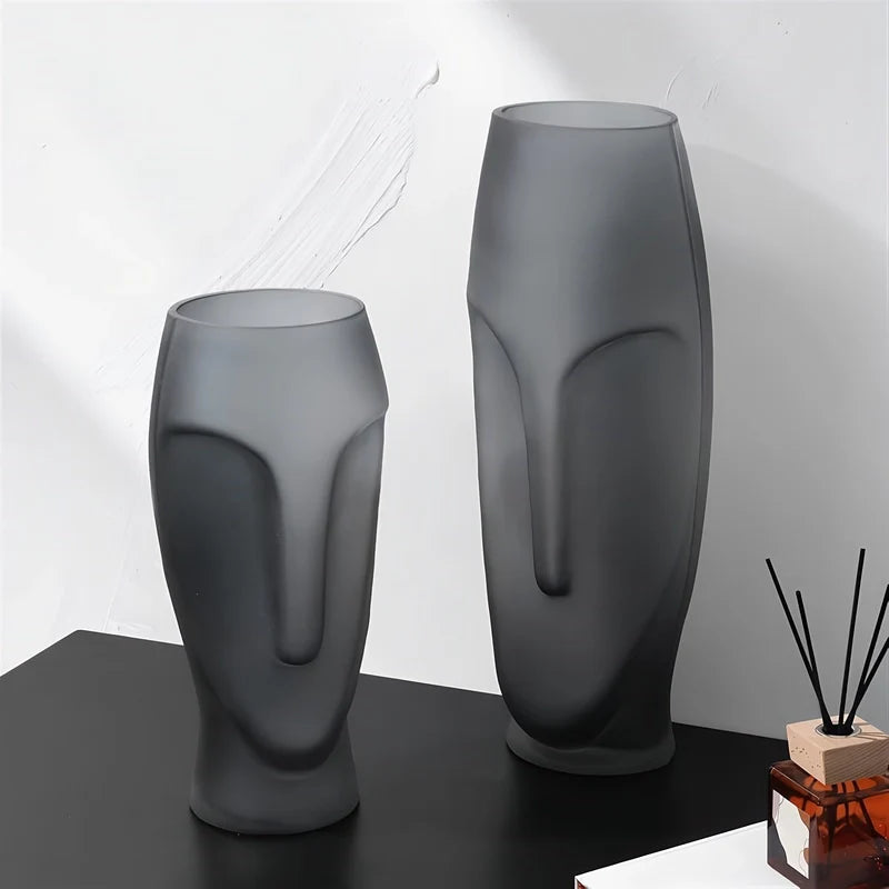 Grand Vase Décoration d'Intérieur Visage Gris