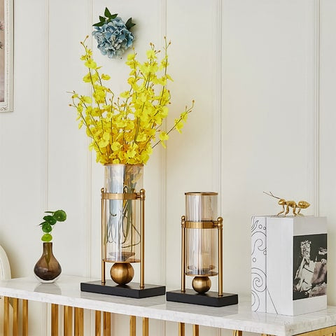 Grand Vase Transparent Cerclé sur Support