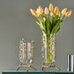 Grand Vase Transparent Support Doré Motifs Feuilles