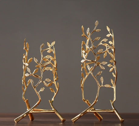 Grand Vase Transparent Support Doré Motifs Feuilles