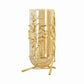 Grand Vase Transparent Support Doré Motifs Feuilles