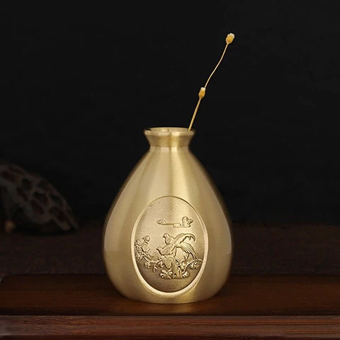 Petit Vase d'Antan Chinois Doré Motif Oiseaux