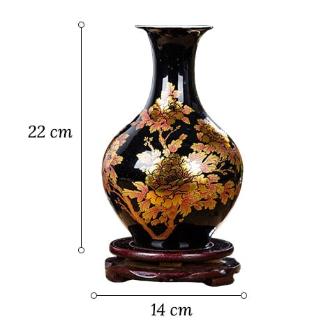 Petit Vase Chinois Ancien Noir Motifs Fleurs