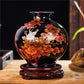 Petit Vase Chinois Ancien Noir Motifs Fleurs