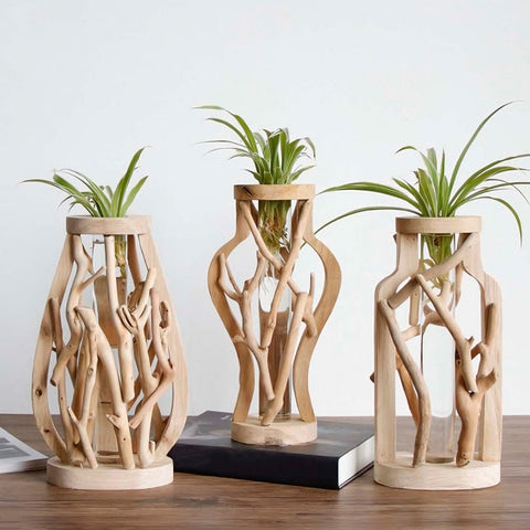 Soliflore Artisanal Bois Naturel Sculpté