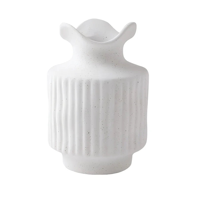 Vase Ancien à Col Dentelé Blanc Moucheté