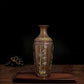 Vase Ancien Chinois Marron Motif Bambou Doré