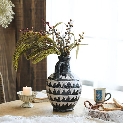 Vase Ancien Cruche Motif Triangles