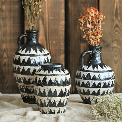 Vase Ancien Cruche Motif Triangles