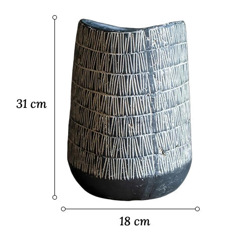 Vase d'Antan Gris Foncé Strié Blanc