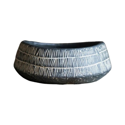 Vase d'Antan Gris Foncé Strié Blanc