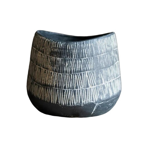 Vase d'Antan Gris Foncé Strié Blanc
