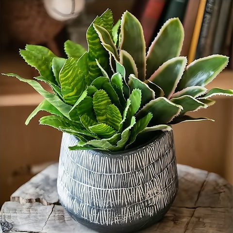Vase d'Antan Gris Foncé Strié Blanc