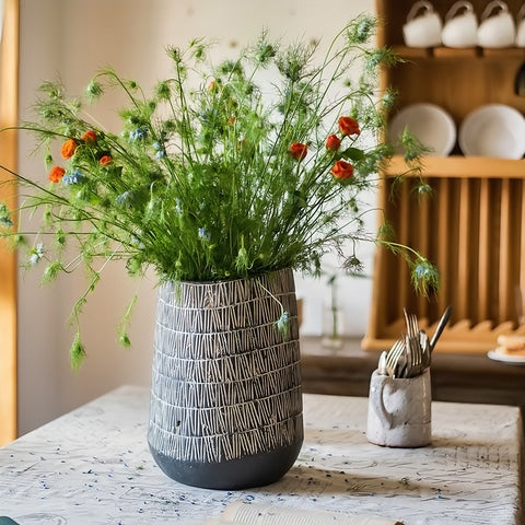 Vase d'Antan Gris Foncé Strié Blanc