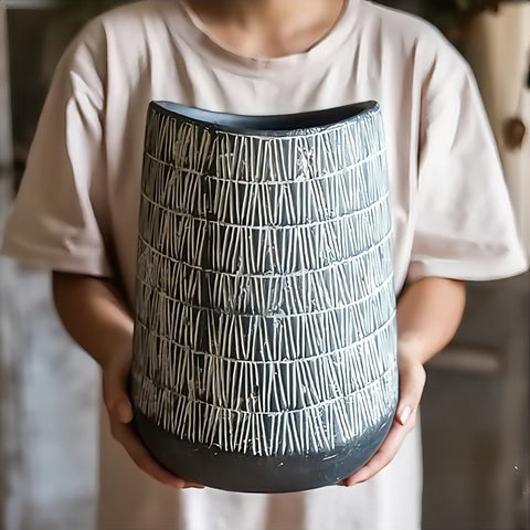 Vase d'Antan Gris Foncé Strié Blanc
