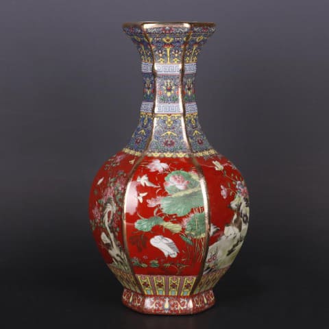 Vase Antique Chinois Fleurs et Oiseaux avec Dorure