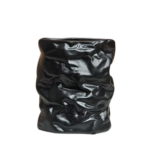 Vase Artisanal Effet Papier Froissé Noir ou Blanc