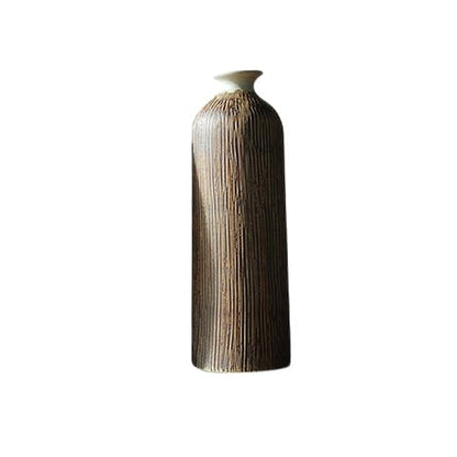 Vase Artisanal Marron Aspect Écorce Rayée
