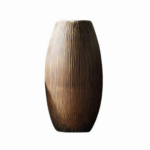 Vase Artisanal Marron Aspect Écorce Rayée