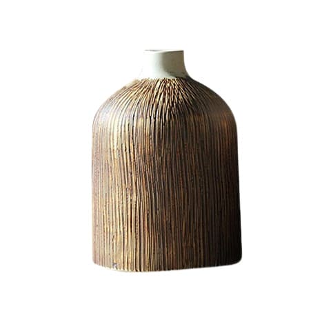 Vase Artisanal Marron Aspect Écorce Rayée