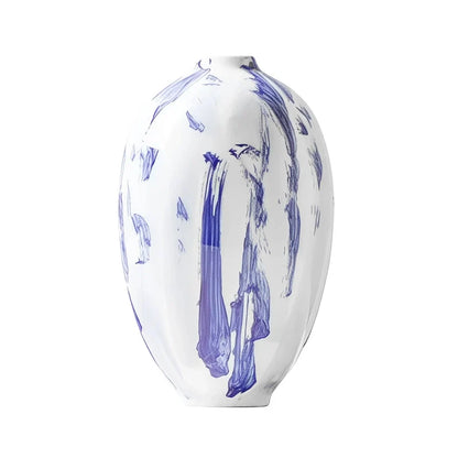 Vase Artistique Blanc aux Motifs Bleus Peint à la Main