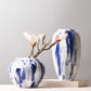 Vase Artistique Blanc aux Motifs Bleus Peint à la Main
