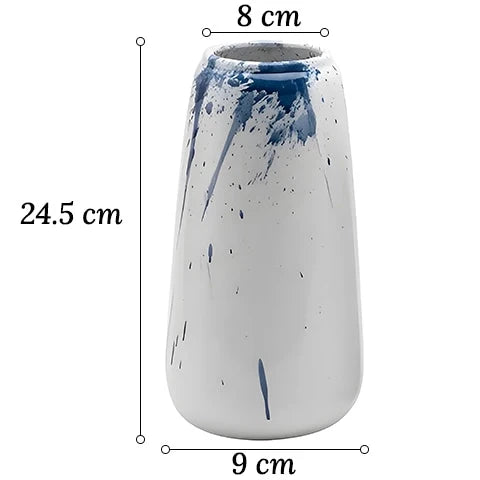 Vase Artistique Blanc et Encre Bleue