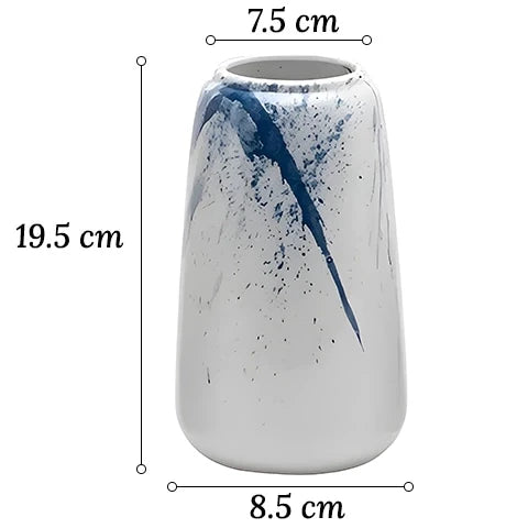 Vase Artistique Blanc et Encre Bleue