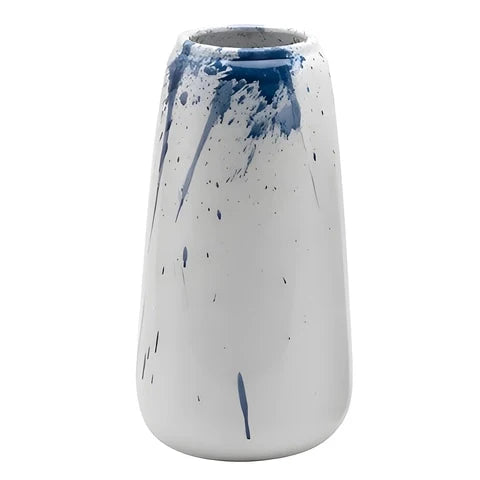 Vase Artistique Blanc et Encre Bleue