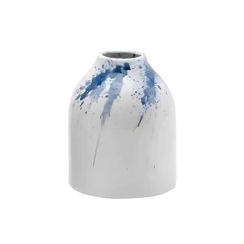 Vase Artistique Blanc et Encre Bleue