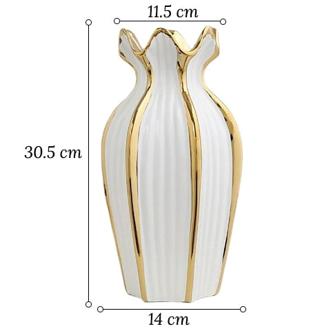 Vase Blanc Design Chaloupé Lignes Dorées