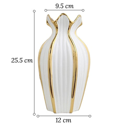 Vase Blanc Design Chaloupé Lignes Dorées