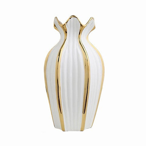 Vase Blanc Design Chaloupé Lignes Dorées