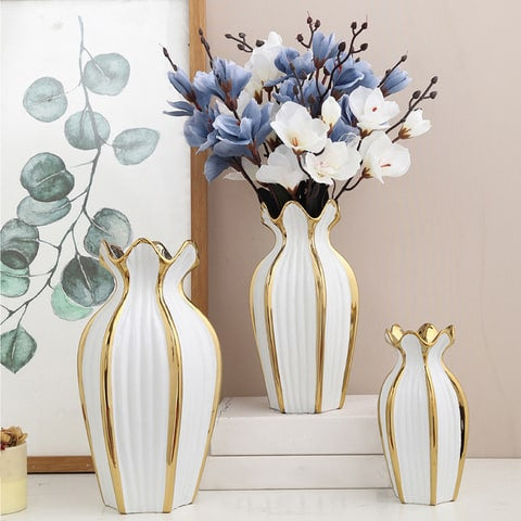 Vase Blanc Design Chaloupé Lignes Dorées