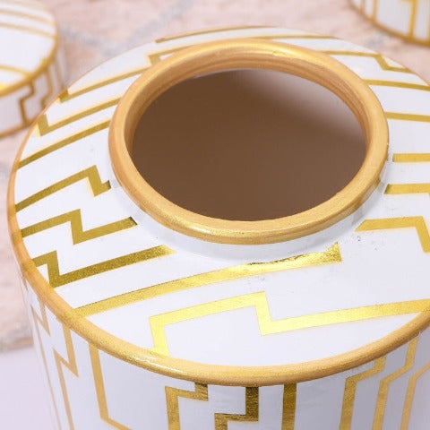 Vase Blanc et Doré Lignes Géométriques