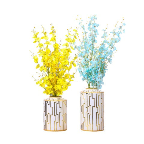 Vase Blanc et Doré Lignes Géométriques