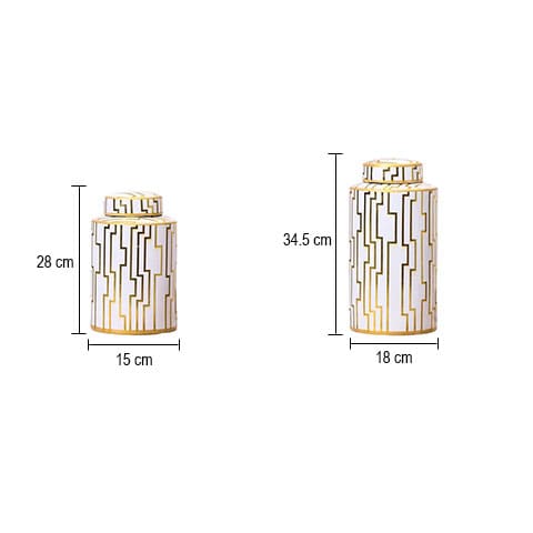 Vase Blanc et Doré Lignes Géométriques